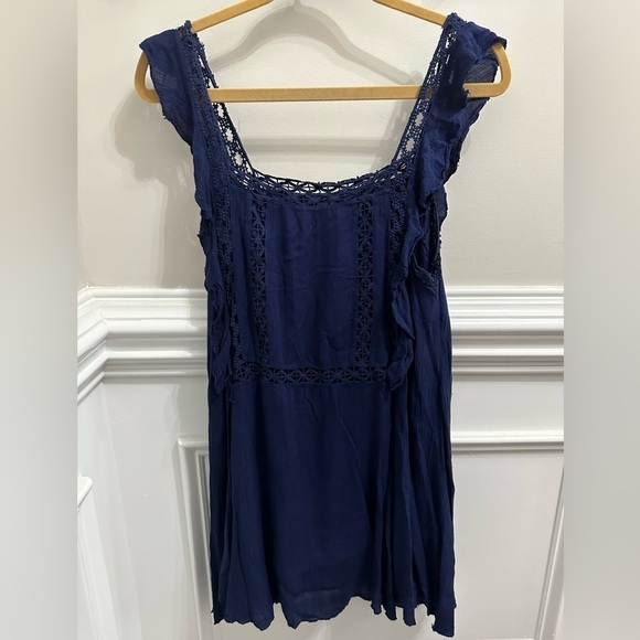 Free People Priscilla Navy Crochet Mini Dress sz S - Picture 6 of 10